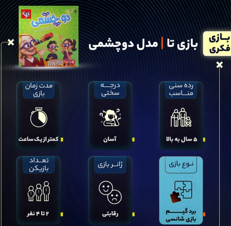 فکری دوچشمی بازی تا،مناسب۲تا۴نفر،گروه سنی ۵سال به بالا