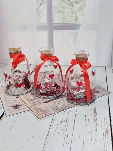 دکوری ولنتاین خرس شیشه ای قلبی